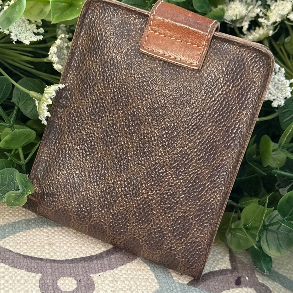 CELINE Macadam PVC Leather wallet Bifold Brown Authentic